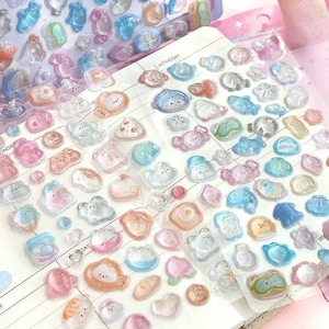 Kawaii gezwollen stickers – 3D-geleireliëf pastelstickers voor dagboek, plakboek en knutselwerk | Cadeau voor kinderen | Terug naar school-sticker