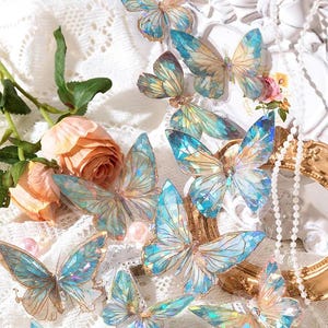 20 adesivos de borboleta translúcida com forro dourado para diários, projetos de scrapbooks, convites, decoração de papelaria e artesanato faça você mesmo