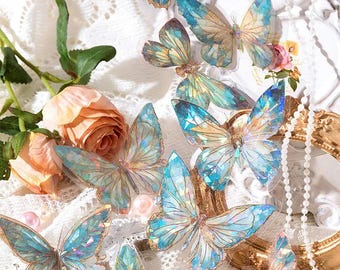 20 PCS Translucent Butterfly with Gold Lining Stickers for Journals, Scrapbooks Projects, Invitation, Stationery Decoration, and DIY Craft