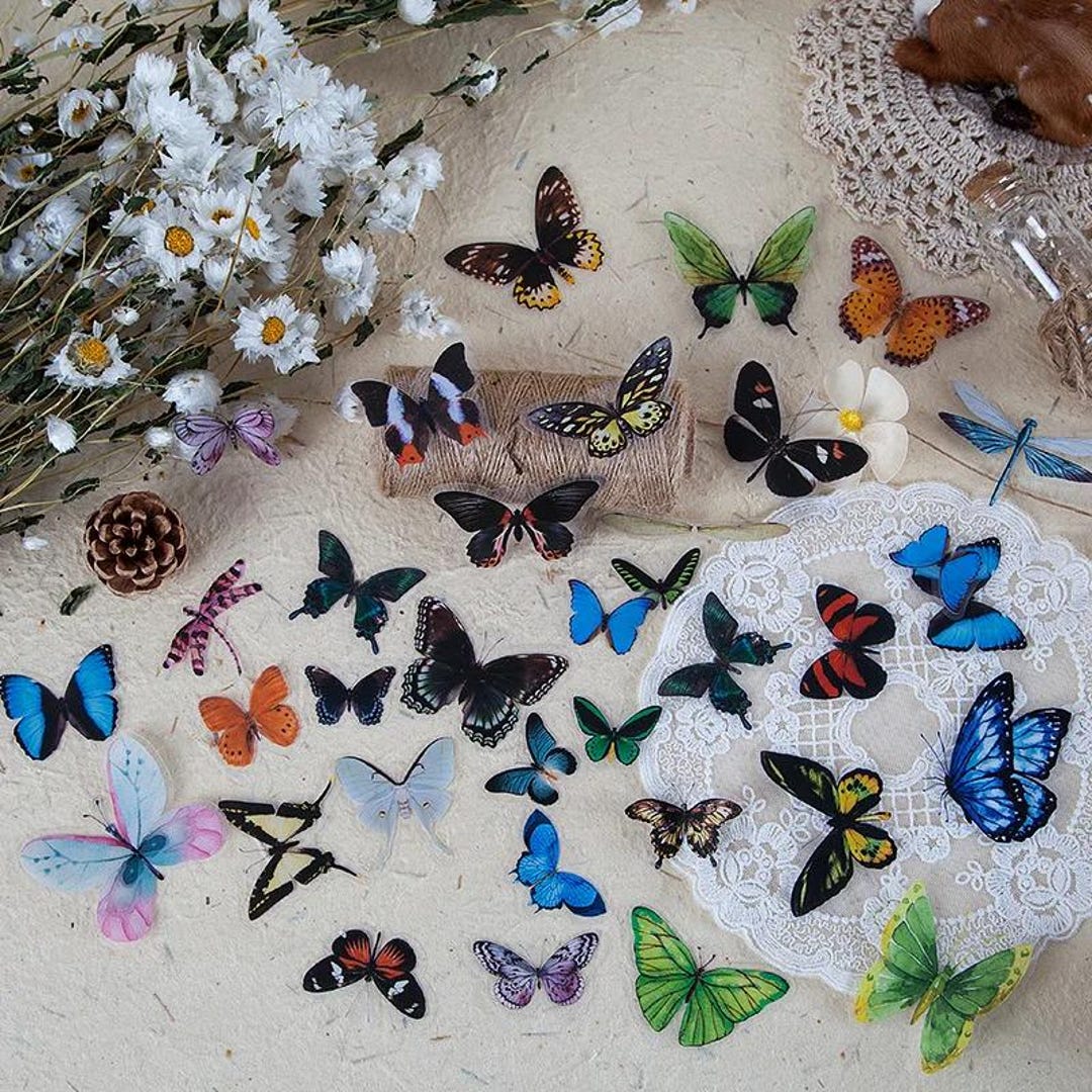 40 Pcs Vintage Butterfly Sticker Pack, Aesthetic Scrapbook Stickers ...