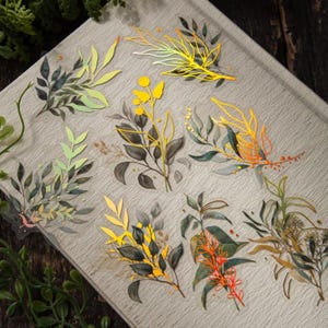 40 stuks holografische PET-stickerset met bloemen en bladeren – Vintage sticker voor tijdschriften, plakboeken, knutselen en decoratie van briefpapier