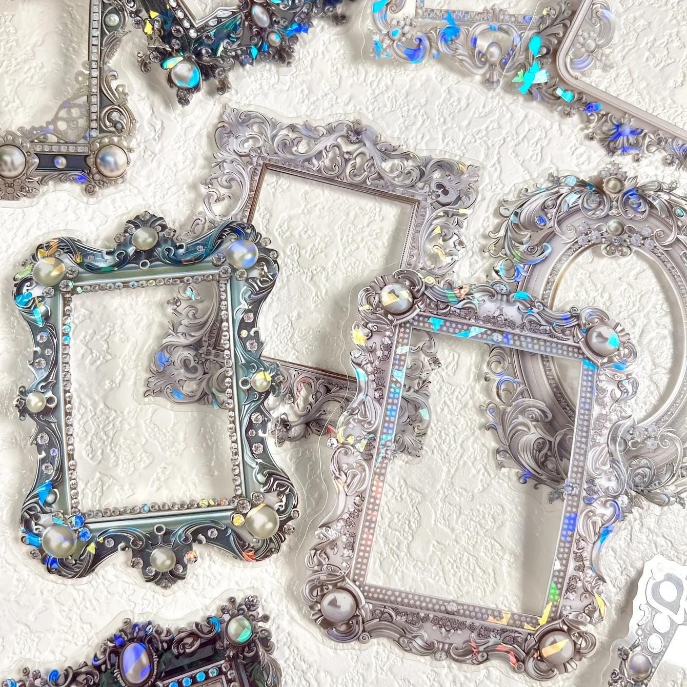10 Pcs Baroque Holographic Frame Stickers | Vintage Ornamental ...