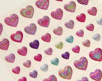 1 Sheet Glitter Heart and Star Stickers – Holographic Puffy Sparkle Stickers for Journals, Crafts, Planners, Notebooks, and Scrapbooks