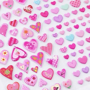 4 feuilles d'autocollants roses gonflés en forme de coeur kawaii – Autocollants 3D mignons de Saint-Valentin pour travaux manuels, journal, agenda, carnet de notes et album
