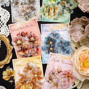 20 stuks transparante bloemen sticker goudfolie accenten – holografische vintage bloemendagboeken, plakboeken, knutselen en decoratie briefpapier