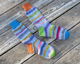 Hand Knit Socks Blue Stripes 2