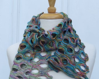 Hand Knit Scarf Rainbow and Lace