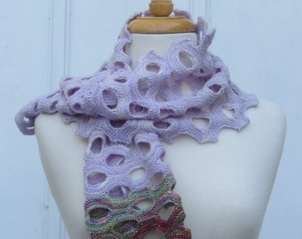 Hand Knit Scarf Lavender and Lace Holey