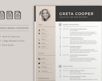 Profesjonalny szablon CV ze zdjęciem, szablon CV, Word & Pages, nowoczesne szablony CV 2024, minimalistyczne CV 1-2 strony