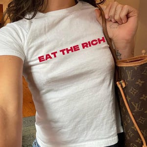 Eat The Rich Baby Tee, Y2K Baby Tee, 90s Aesthetic Shirt, Trendy Slogan Baby Tee, Gifts for Her, Retro Baby Tee, Cool Feminist Shirt