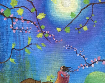 Nature Lovers Wall Art Feminine Spiritual Dancer Artwork For Yoga Studio Full Moon Fine Art Print