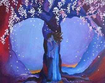 Print of Lovers by the Tree, Romantic Art, Love Art print, Wedding Gift, Engagement Gift, Mindfulness, Anniversary, Inspiring Art,