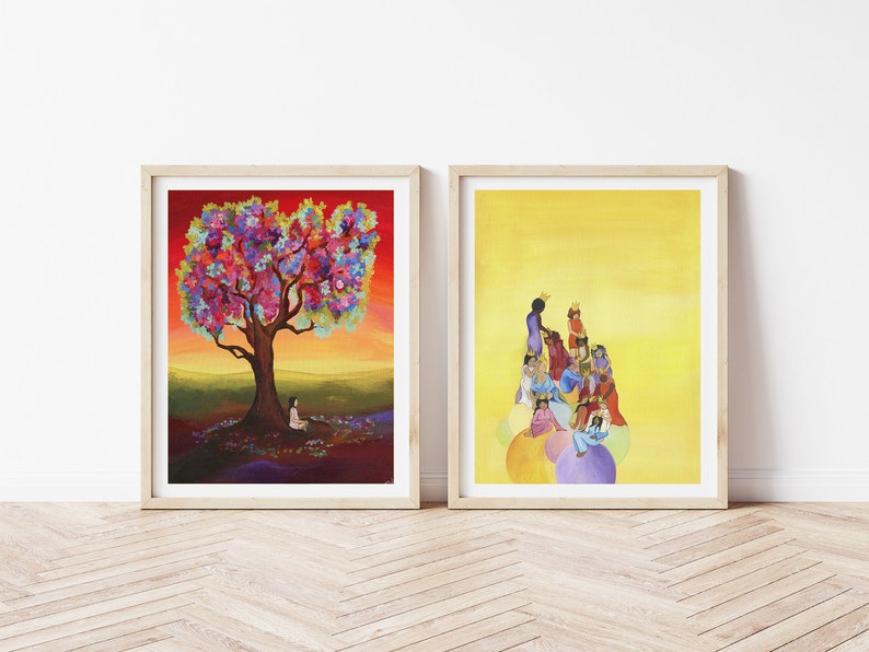 Mystical Fine Art Print Folk Artist Colorful Spiritual Wall Decor Feminine Energy Tree Art For Women image 4