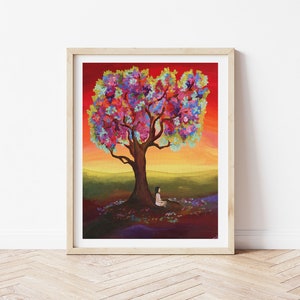 Mystical Fine Art Print Folk Artist Colorful Spiritual Wall Decor Feminine Energy Tree Art For Women image 3