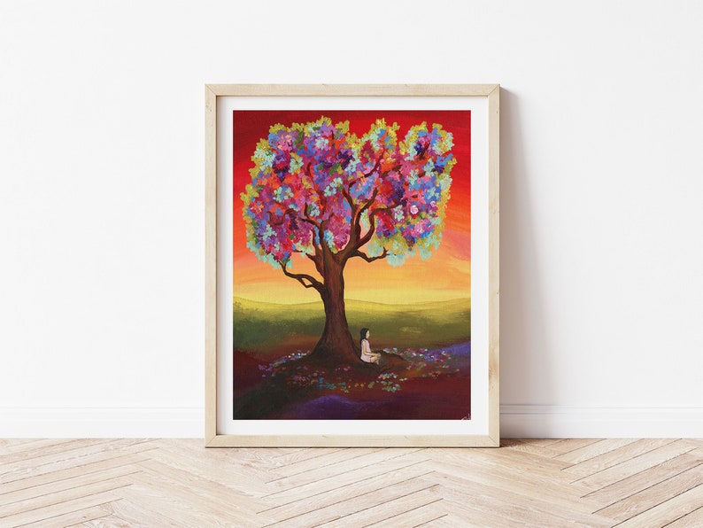 Mystical Fine Art Print Folk Artist Colorful Spiritual Wall Decor Feminine Energy Tree Art For Women image 3