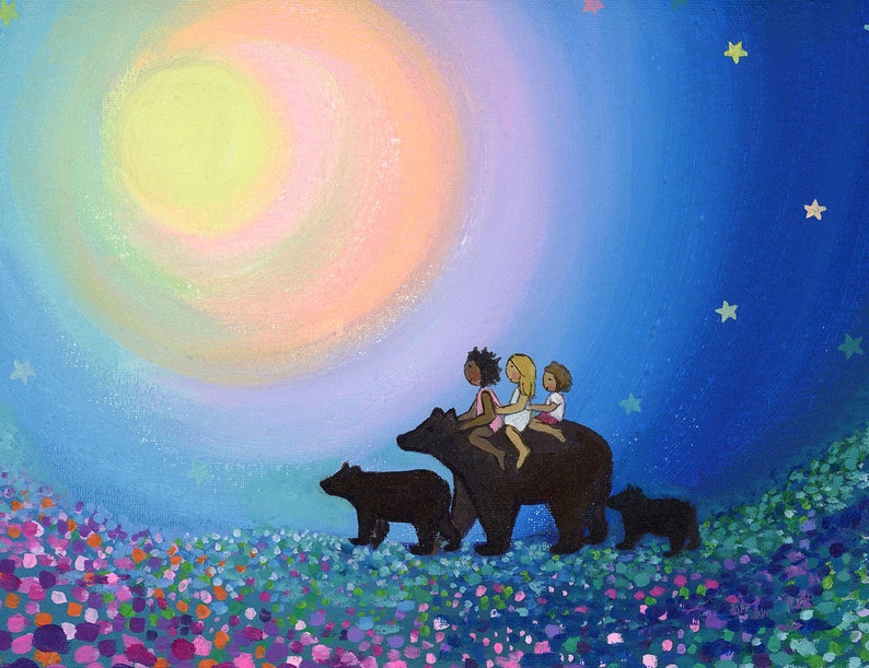 Fine Art Print, Three Bears, Happy Wall art image 1