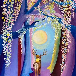 Art Print Kids Room, Deer Art, Colorful Wall art, Storybook Art