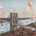 Hello Brooklyn Art Print, Balloons, Kids Flying, Vintage Map, NYC, Edie Art, Mixed Media, Happy Art, 