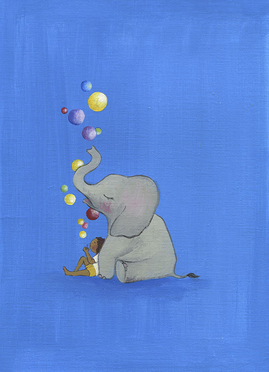 Blue Elephant Art Print Kids and Animals Wall Decor Diversity Uplifting Painting Baby Boy Nursery Fine Art Baby Shower Gift