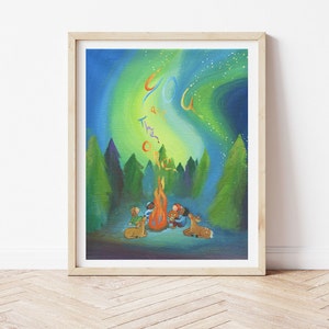Magical and Feel Good Art Print, Waldorf Art, Diversity Art, Northern Lights Art