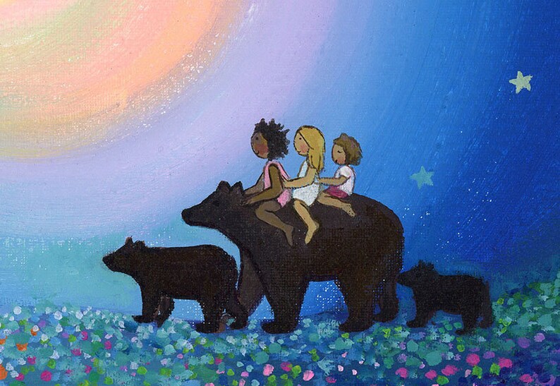 Fine Art Print, Three Bears, Happy Wall art image 2