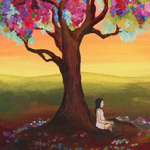 Mystical Fine Art Print Folk Artist Colorful Spiritual Wall Decor Feminine Energy Tree Art For Women image 2