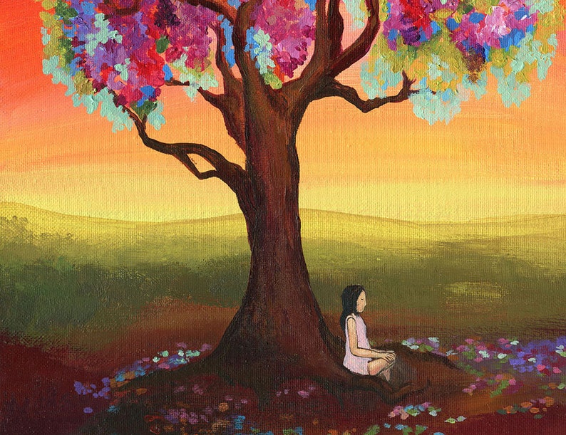 Mystical Fine Art Print Folk Artist Colorful Spiritual Wall Decor Feminine Energy Tree Art For Women image 2