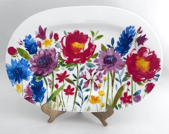 Villeroy & Boch Anmut Flowers Oval Serving Platter, Bone Porcelain, Discontinued Floral Pattern