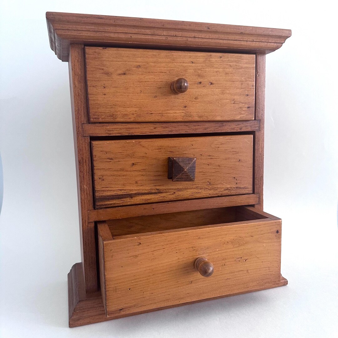 Rustic Pine 3 Drawer Tabletop Organizer, Farmhouse Mini Dresser Storage ...