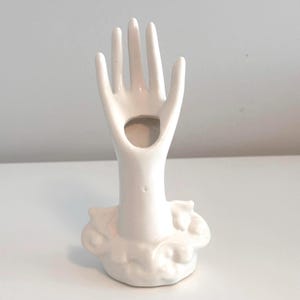 Vintage 1970s White Ceramic Hand Vase Ring Holder – Made in France