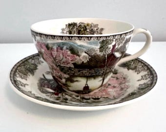 Vintage Johnson Brothers Jumbo Cup and Saucer: The Friendly Village - Spring Blossoms