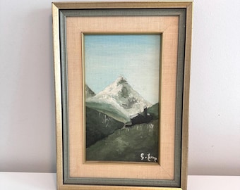 Vintage Original Oil Painting by Artist J. Medina Snowy Mountains