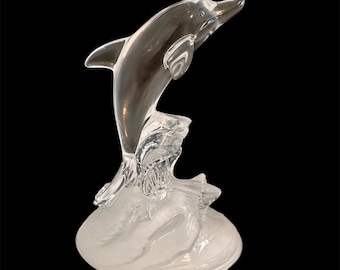 Vintage Cristal D’Arques Dolphin Sculpture, 24% Lead Crystal Wave Figurine, France
