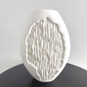 11” KAISER porcelain white bisque vase with textured relief | Germany | Designed by M Frey | AK Kaiser | FREE SHiPPiNG