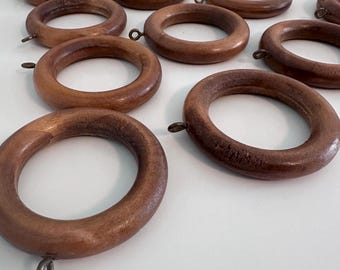 Vintage Wooden Curtain Rings - Rustic Farmhouse Window Decor - Set of 12