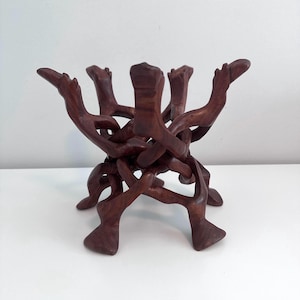 Vintage Moroccan Folding Tray Stand: Carved Camel Motif, Boho Plant Table