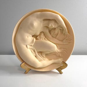 Sergio Benvenuti Alabaster Collectible Plate: La Muse Series, High Relief Sculpture