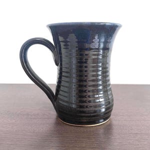 Large Dark Blue Stoneware Pottery Mug, Signed Artist, 16 fl oz