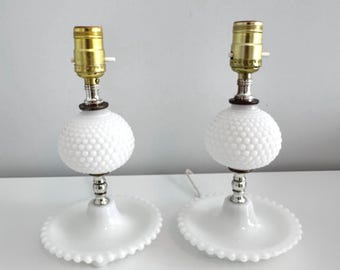 Vintage Hobnail Milk Glass Table Lamp: Cottagecore Bedside Lighting