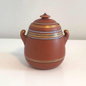 19th Century Prattware Sugar Bowl | Antique Victorian Terracotta Pottery Lid