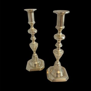 Pair of 10” solid brass candlestick holders, vintage candle holders, brass home decor | FREE SHiPPING