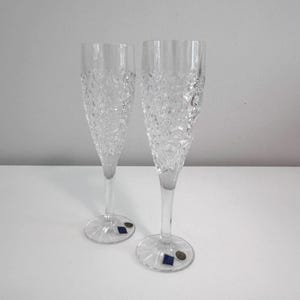 Vintage Bohemia Jihlava Sklárny Crystal Champagne Flutes, Nicolette, 24% Lead Crystal, Set of 2, Original Stickers | FREE SHIPPING