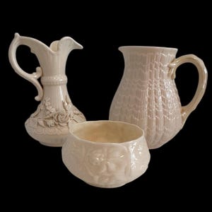BELLEEK Irish Pottery Aberdeen pitcher Tridanca milk pitcher Lotus sugar bowl green mark vintage belleek porcelain, Ireland- SOLD SEPARATELY