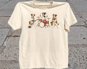 Jack Russell Terrier Music Band T-Shirt: Retro Musician Dog Graphic Tee