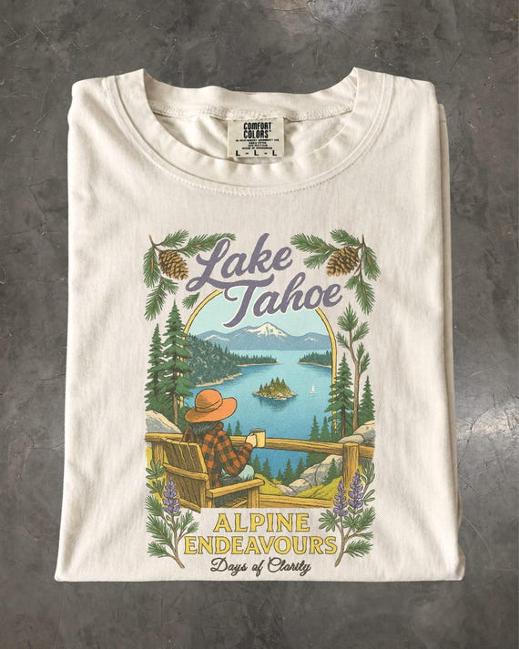 Lake Tahoe Shirt, Retro California Mountain Graphic Tee, Outdoor Travel Gift