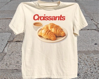 Croissants T-Shirt: Retro French Bakery Pastry Graphic Tee, Cafe Breakfast Shirt, Pastry Lover Gift