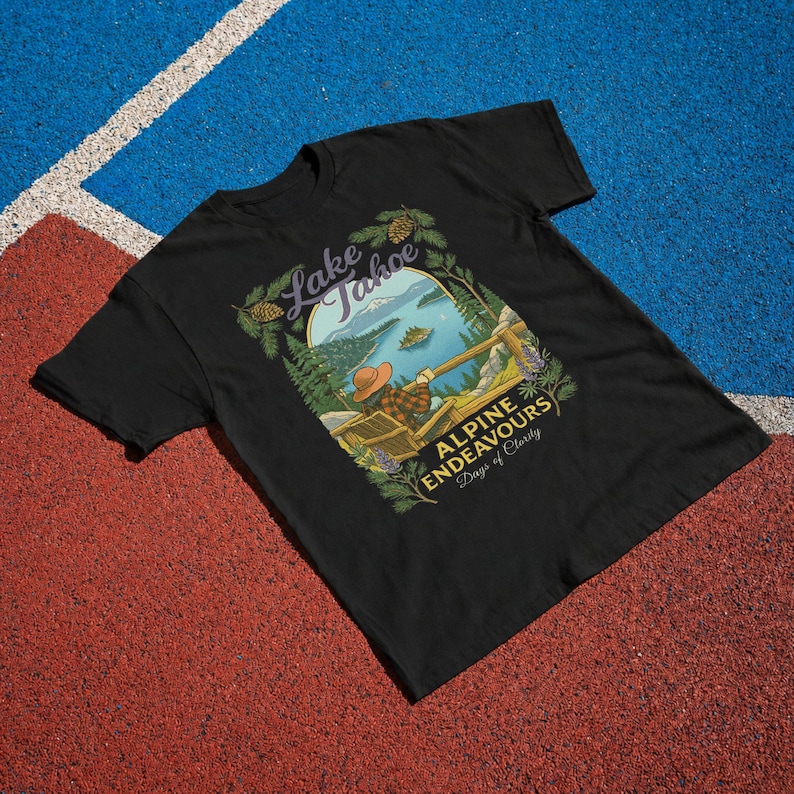 Lake Tahoe Shirt, Retro California Mountain Graphic Tee, Outdoor Travel Gift Black