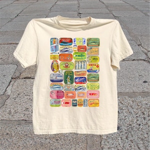 t-shirt vintage Sardine Cans : t-shirt à motif poisson rétro en conserve