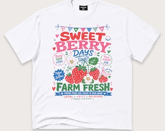 Strawberry Shirt, Sweet Berry Days Graphic Tee, Cottagecore Farm Fresh T-Shirt, Berry Lover Gift