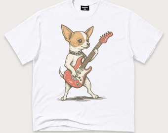 Chihuahua Playing Electric Guitar T-Shirt | Cute Rock Music Dog Tee